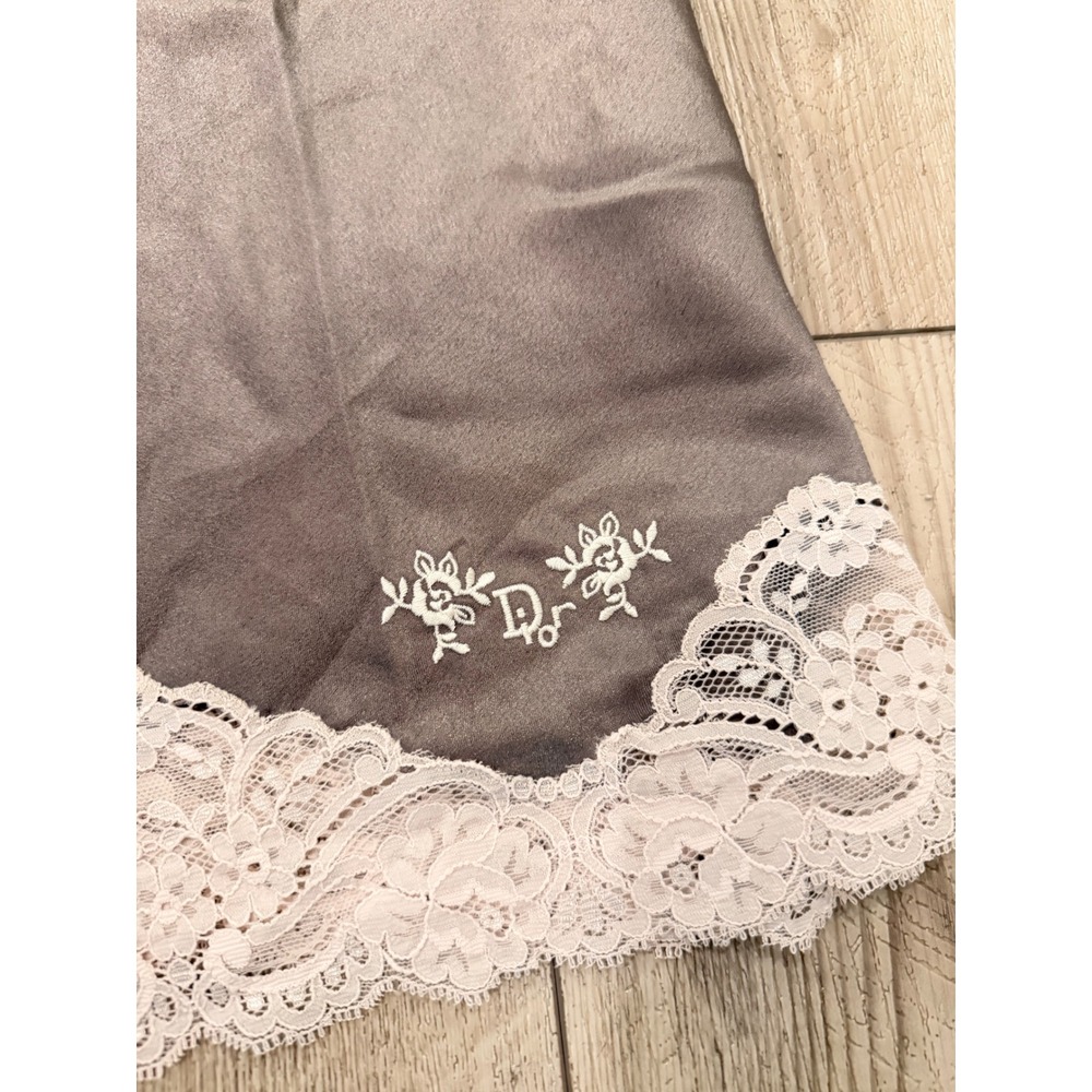 Christian Dior Vintage Taupe Satin Half Slip Lace Trim Side Slit Logo 25 Inch - Picture 3 of 14